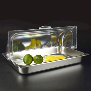 不锈钢卤菜熟食凉菜展示盘透明防尘翻盖水果试吃托盘带盖盒子威东