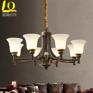 美式复古全铜吊灯大气客厅餐厅灯黑擦金工程别墅复式楼楼梯灯