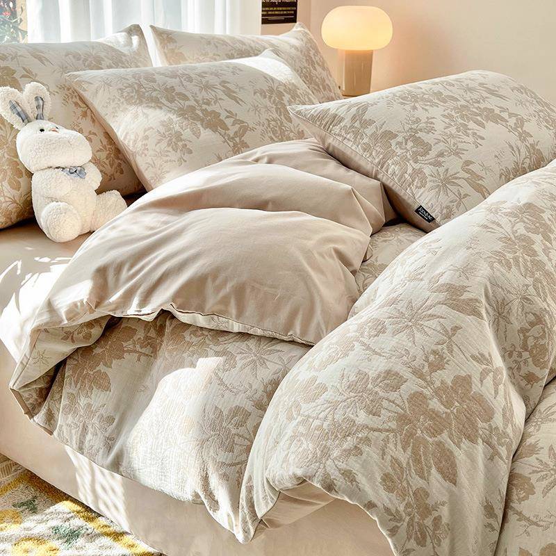 60支纯棉双层纱床上四件套100全棉床品简约2米被套床单三件套床笠