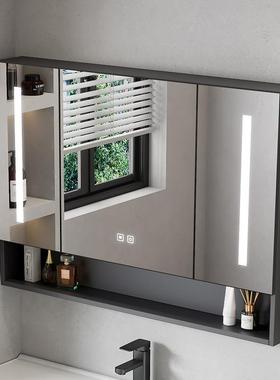 美妆智能浴室镜柜单柜加厚铝合金挂墙式智能带灯带收纳一体镜柜门