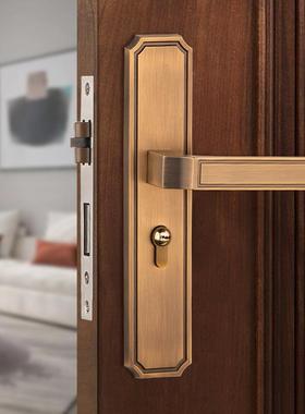 新中式门锁室内磁吸静音锌合金卧室实木家用门把手锁具