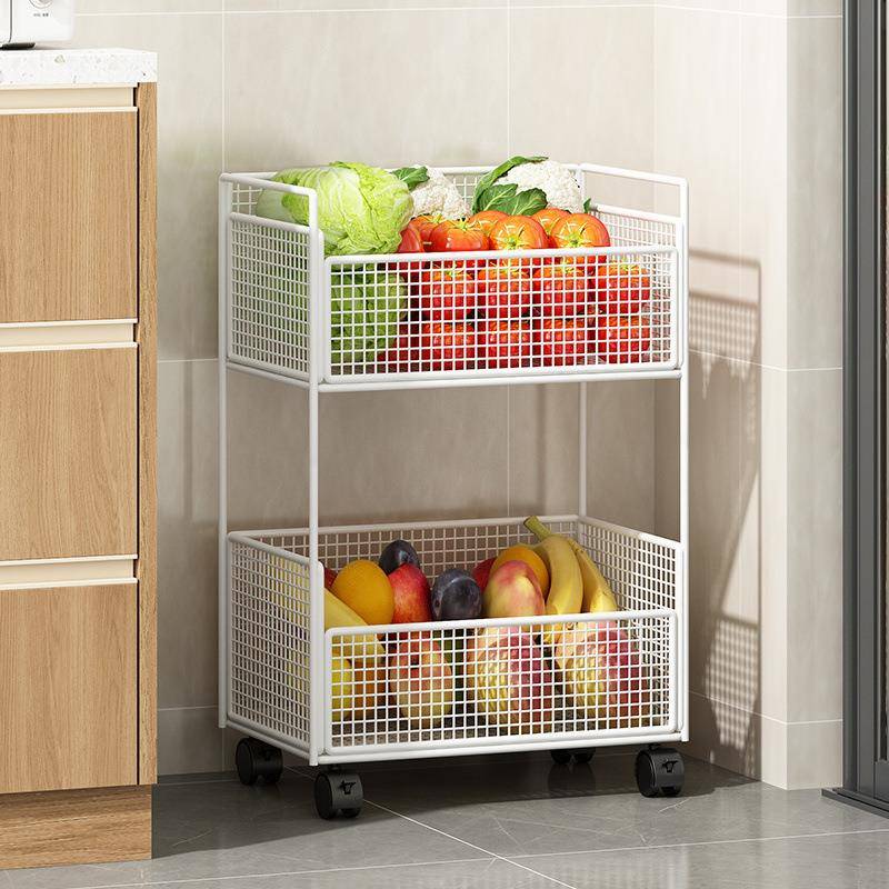厨房菜篮子置物架落地水果蔬菜收纳架家用调料架多层可移动小推车
