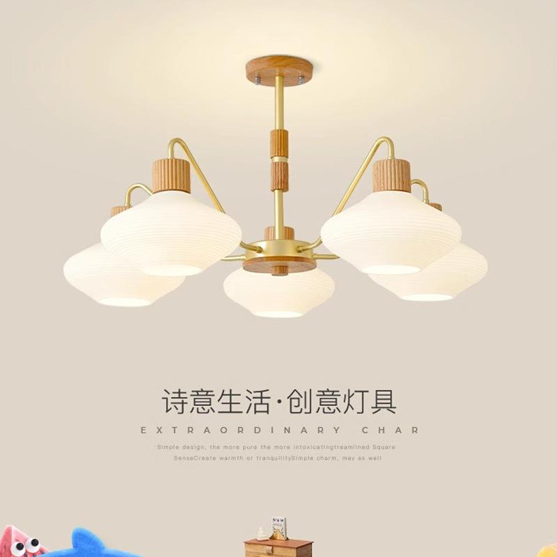 日式北欧简约家用客厅多头原木吊灯餐厅卧室玻璃木艺吊灯