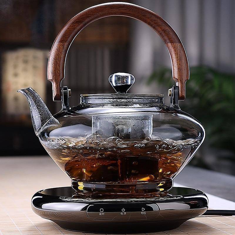 轻奢耐热加厚玻璃茶壶四代喷淋式家用提梁茶壶电陶炉蒸煮两用茶壶