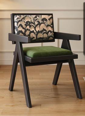 法式复古风餐椅家用餐厅现代轻奢椅子网红设计师款中古昌迪加尔椅