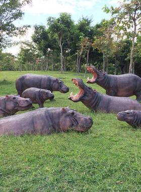 大型户外景观雕塑仿真河马玻璃钢工艺品游乐场别墅花园庭院装饰品