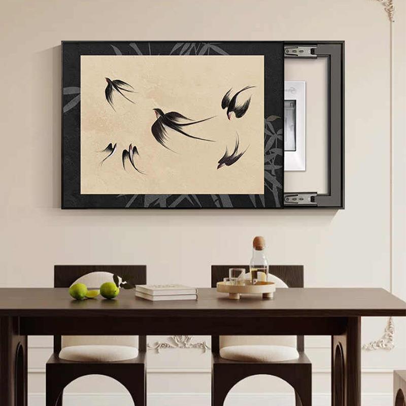 中古风电表箱装饰画2024新款新中式复古配电箱遮挡高级免打孔挂画