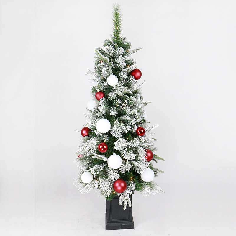 2018新品 60cm发光盆树场景布置圣诞装饰品  植绒雪花仿真盆树