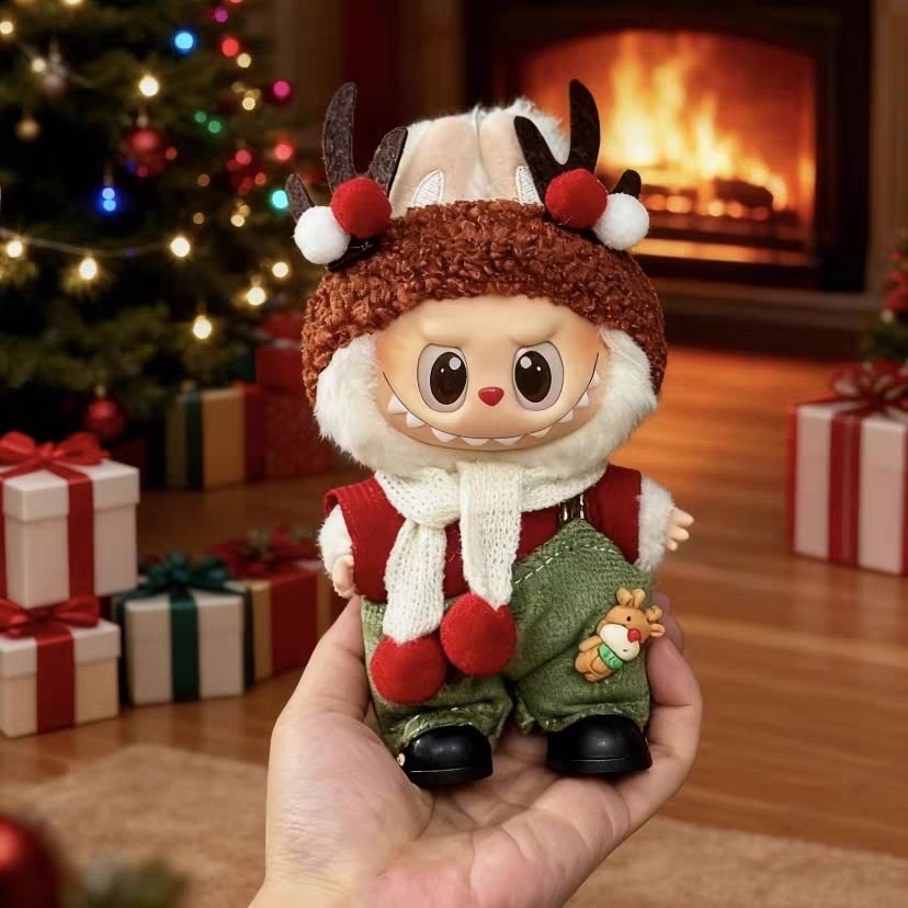 Labubu拉布布娃衣可爱圣诞老人套装17cm毛绒搪胶挂件可穿圣诞衣服