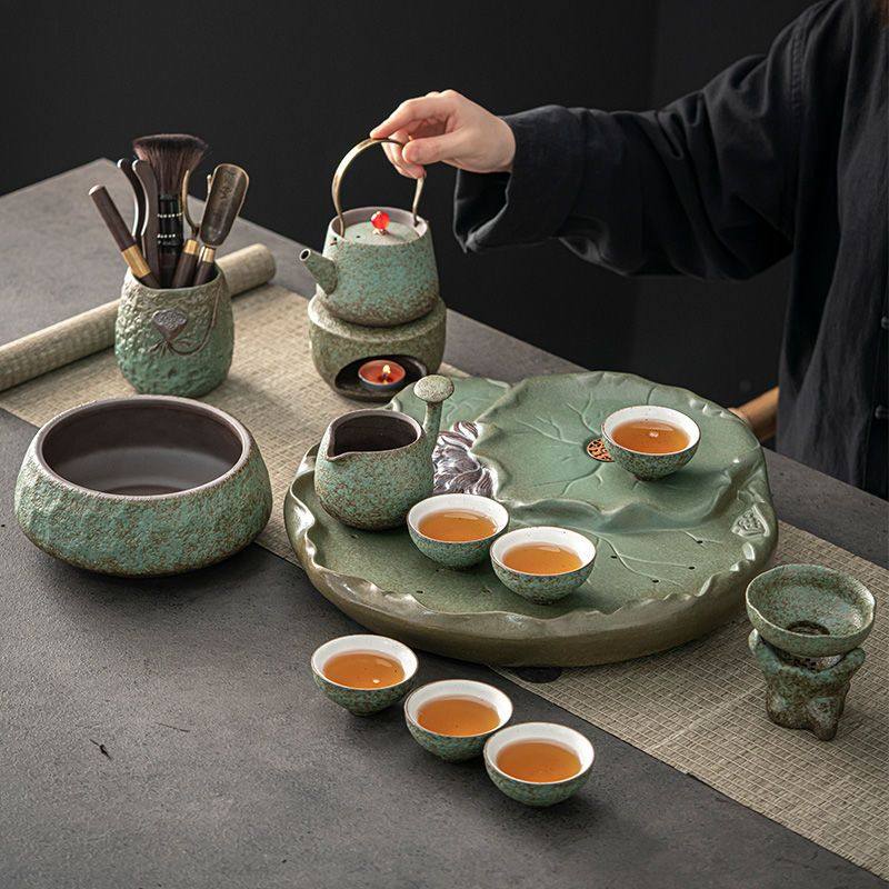 功夫茶具套装家用整套高档现代简约办公室客厅带茶盘送礼日式粗陶