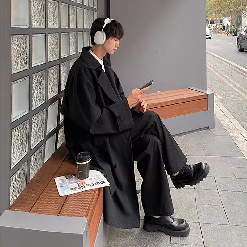 英伦雅痞搭配风衣的裤子男秋季oversize垂感西裤直筒休闲阔腿长裤