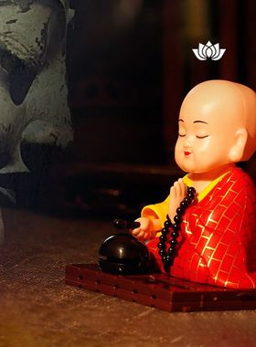 太阳能全自动敲木鱼小和尚摆件