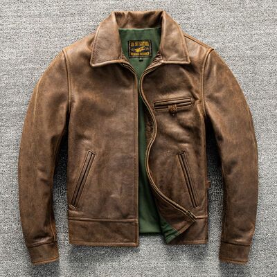 1940意大利头层小牛皮真皮皮衣休闲翻领短款男士皮夹克秋冬外套潮