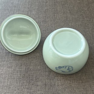 青瓷陶瓷青花釉里红荷花诗文小鱼多功能墨池砚台带盖墨盒笔搁