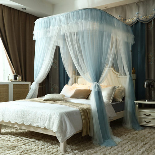 加密双层蚊帐2021新款U型伸缩支架加密加厚公主风三开门家用1.5m