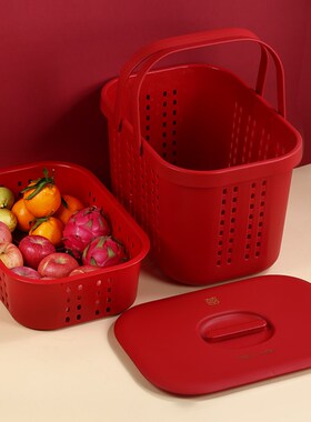 潮汕复古红色塑料提篮传统喜事结婚手提筐购物菜篮家Y用乔迁收纳