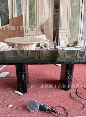 极简天然大理石椭圆餐桌现代别墅样板房西餐厅绿色轻奢桌子