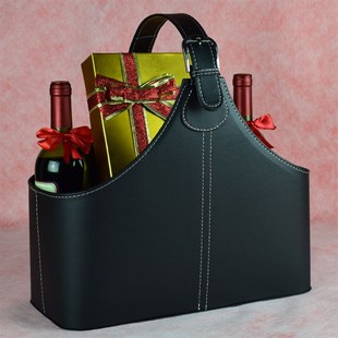 皮革礼品篮皮质礼篮储物篮手提篮圣诞水果包装篮中秋皮礼物篮子