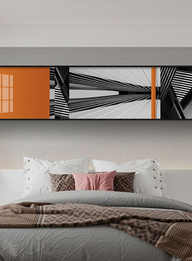 时尚轻奢空间几何装饰画客厅卧室床头样板房N壁画橙色抽象建筑挂