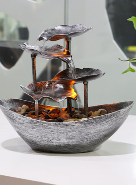 荷叶元宝船桌面流水摆件招财转运创意客厅小型循环水景观喷泉送礼