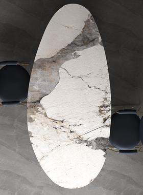 LDAD意式极简亮光岩板餐桌创意家用大理石饭桌现代轻奢椭圆形桌子