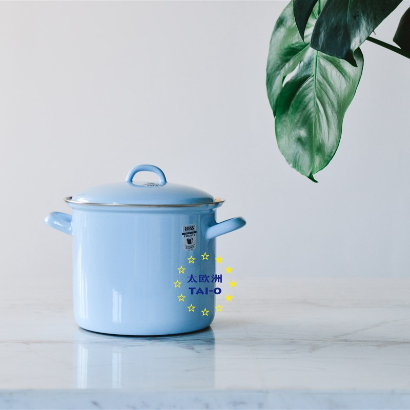 现货奥地利制造Riess 手工搪瓷珐琅卡大彩色双耳汤锅X煲锅含盖蓝
