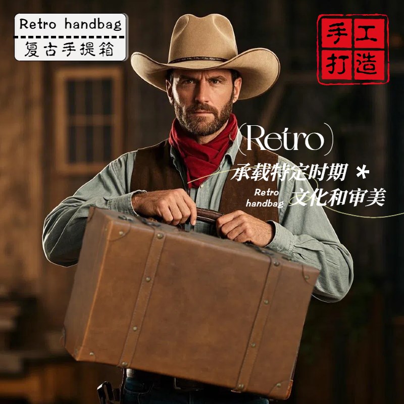 欧式复古纯色手提箱收纳箱子定制戏剧皮箱样板房装饰展示道具箱