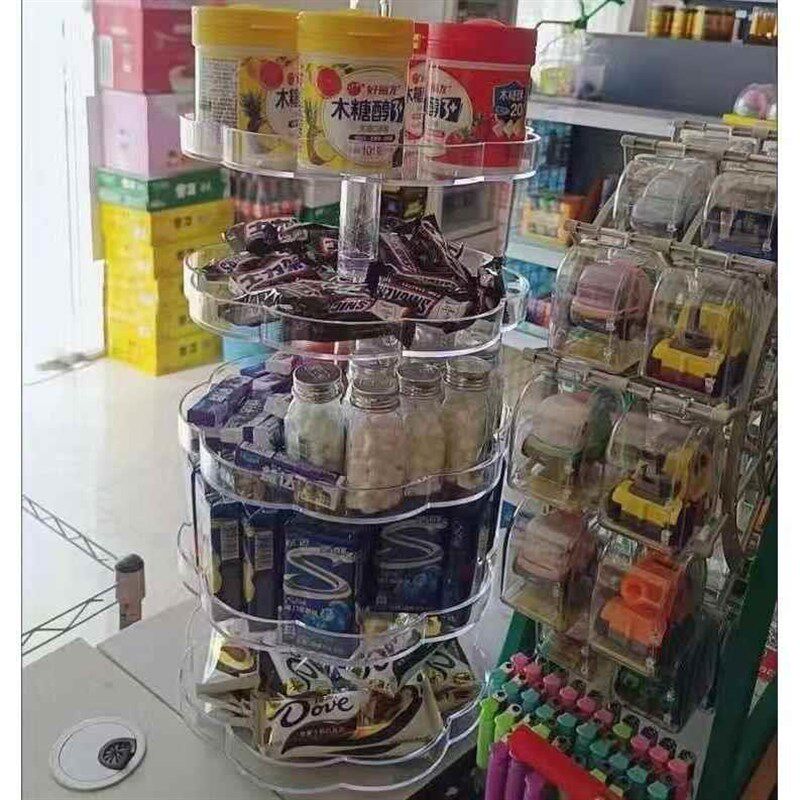 便利店旋转陈列架口香糖展示架超市旋转多层架子化妆品药店展示架