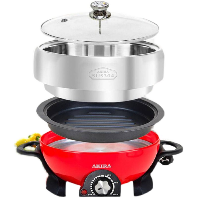 304不锈钢电火锅家用4-6人小型涮烤锅1-2-3多功能蒸煮分体式蒸锅