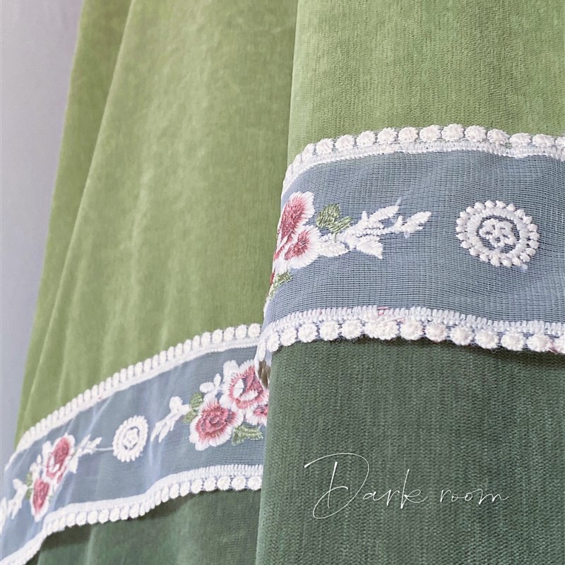 Dark room包邮大学生上下铺绿色F欧式婴儿绒刺绣花边床帘 艾薇塔
