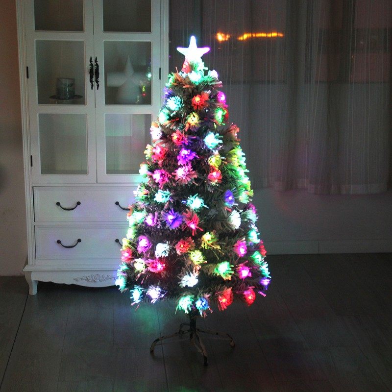 植绒圣诞树加密光纤树圣诞套餐橱窗发光摆节日装饰品礼物场景家用