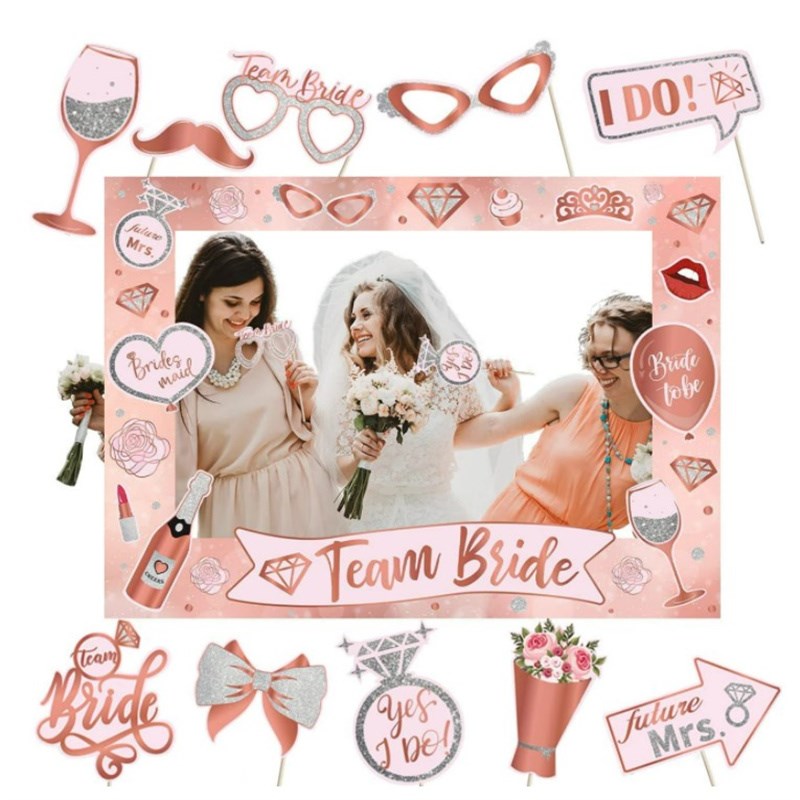 Team BfRIDE伴娘团队新娘婚礼派对装饰手举牌相框结婚搞怪拍照道