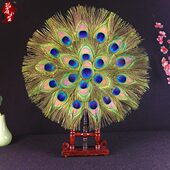 结婚喜扇孔雀羽毛扇古典中国风团扇客厅装 饰摆件礼品宫扇新娘团扇