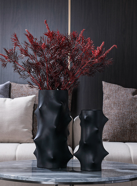 创意陶瓷花器黑色现m代简约异形样板间花瓶干花插客厅电视柜摆件