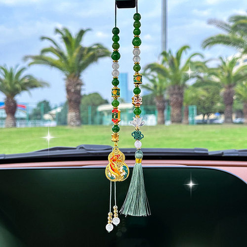 创意串珠车载后视镜挂饰复古风手工编织挂件福禄平安流苏车用挂件