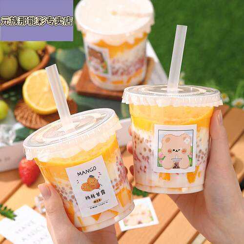 500ml奶茶杯子一次性带盖子自制咖啡饮料冷饮品杯商用打包塑料透