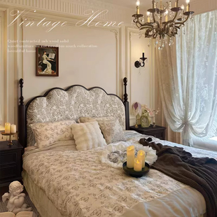 法式 软包床主卧2米大床 复古床樱桃木实木床1.5M1.8米单双人床美式