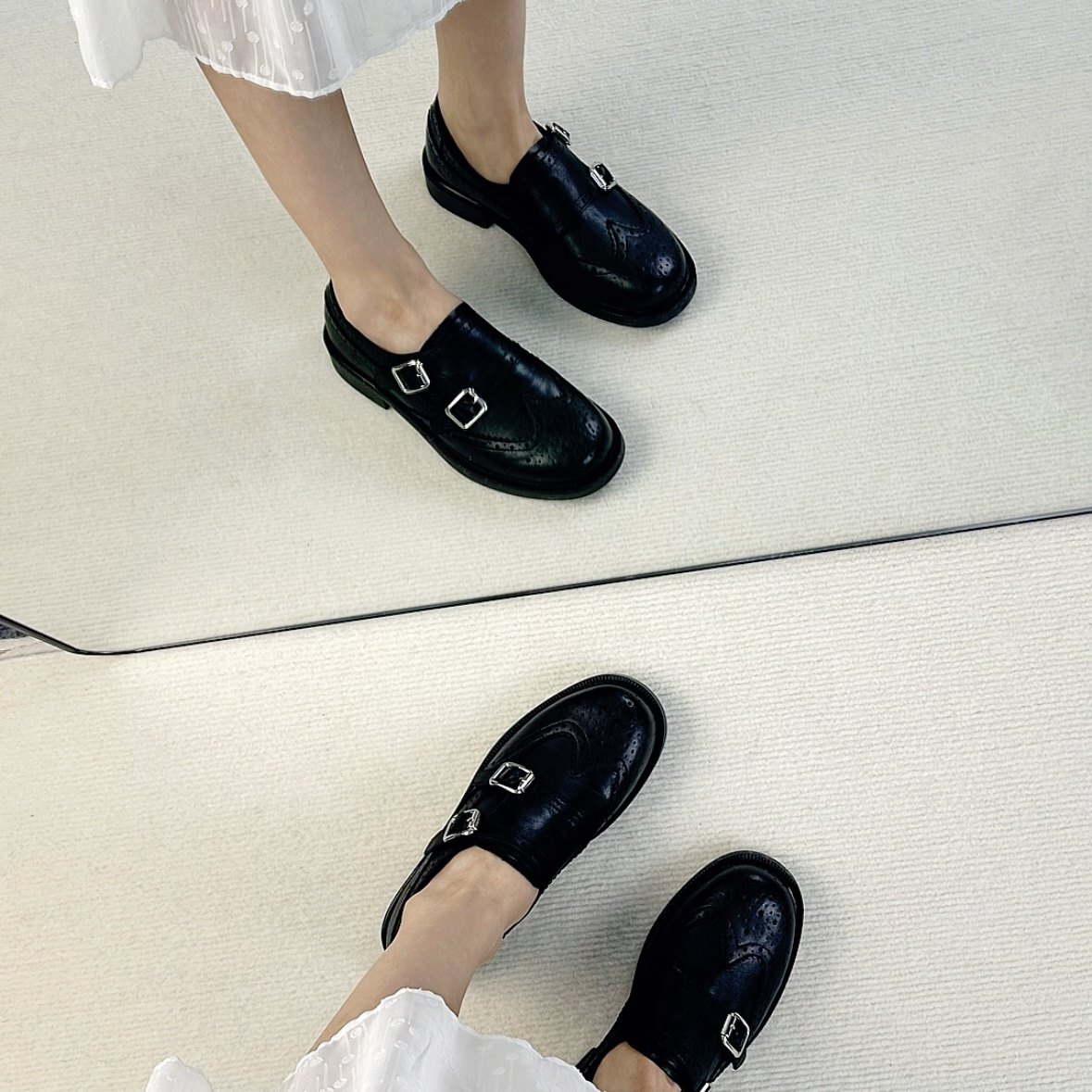 复古英伦风布洛克雕花乐福鞋女黑色双排扣皮带扣小皮鞋百搭日常,女鞋,乐福鞋（豆豆鞋）,淘宝优惠券,粉丝福利购,淘宝优惠卷