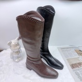 西部牛仔尖头春秋骑士洋气爆款 中筒新款 长筒靴长靴高筒女鞋 方跟