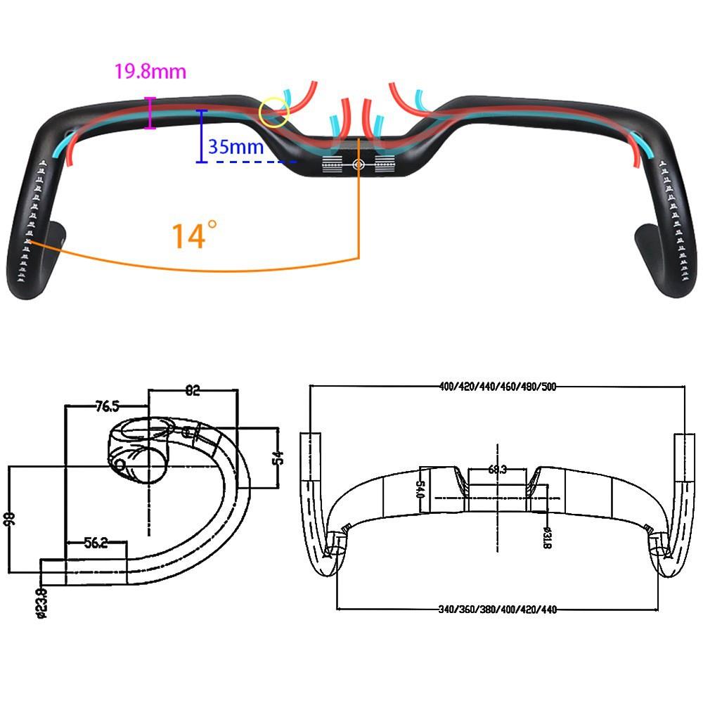 BALUGOE碳纤维大角度全内走线外摆角14度公路自行车把手抬升弯把