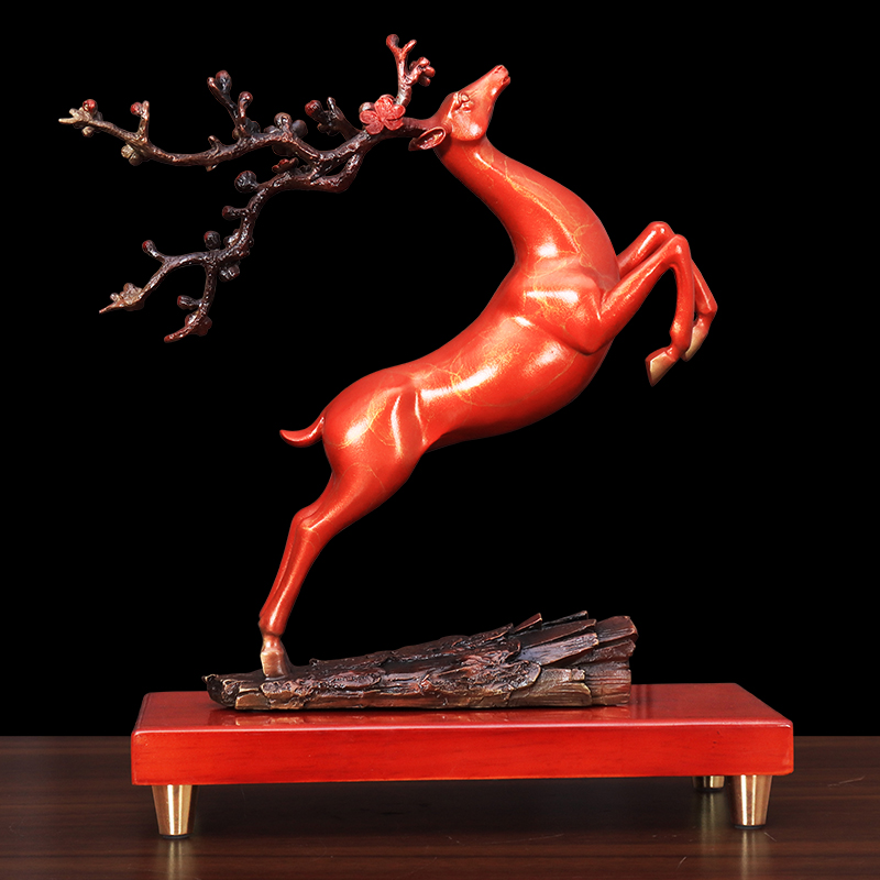 一路发财纯铜梅花鹿摆件路上有y财工艺品家居客厅玄关装饰乔迁礼