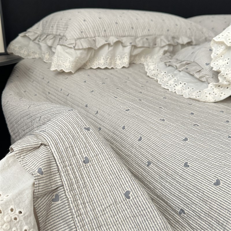 花边棉花填充全棉床盖三s件套被套四件套春秋被子被芯可机洗四季