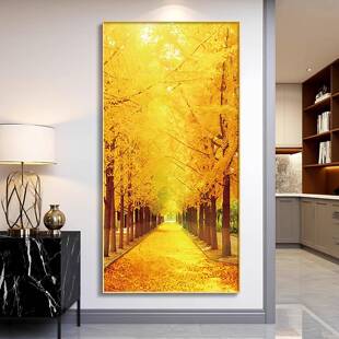黄金大道装饰画客厅玄关过道挂画发财树过道走廊尽头金钱遍地壁画