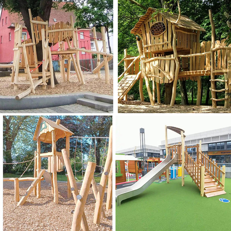 户外游乐设施槐木儿童体能拓展景区公园农庄原木爬网组合滑梯定制