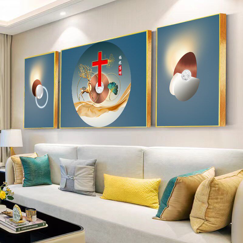 现代简约客厅沙发l背景墙装饰画十字架挂画餐厅抽象画高级感艺术