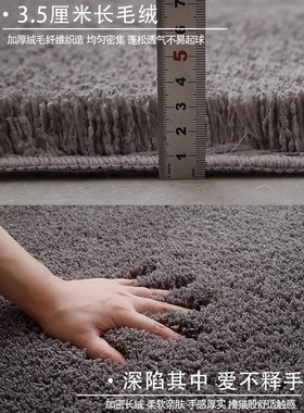 灰色长毛绒卧室床边地毯秋冬加厚出租屋房间床P前床尾床下地垫定