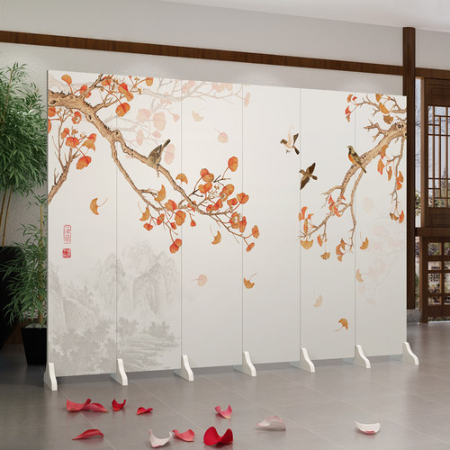 新中式折叠屏风隔断客厅移动遮挡入户玄关屏障酒店办公室布艺折屏