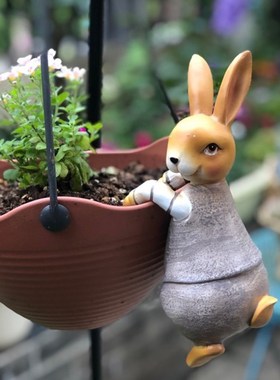 创意户外可爱兔子花缸花盆挂件花园树脂装饰杂货摆件小动物装饰