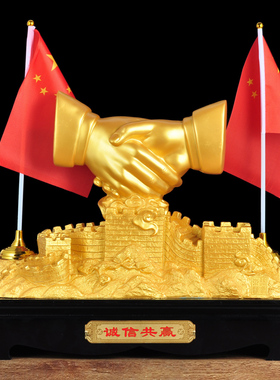合作共赢b诚信握手摆件办公室装饰摆设公司开业送客户定制商务礼