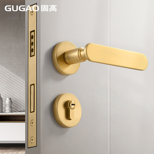 固高哑光金色拉丝门锁卧室分体磁吸静音门锁现代家用室内木门门锁